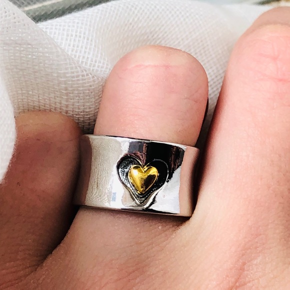 💎Boho 925 Silver Wide Band Heart Ring - Picture 2 of 4